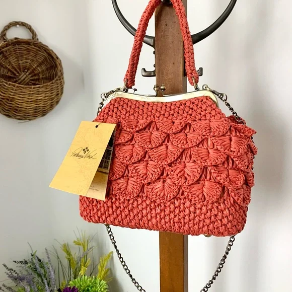 NWT Patricia Nash Laureana Scalloped Raffia Satchel